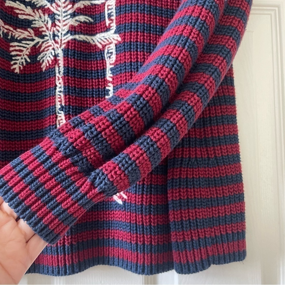 Faherty Palm Tree Sweater Medium Striped Cotton Knit Burgundy Navy Blue ASO - Picture 9 of 17